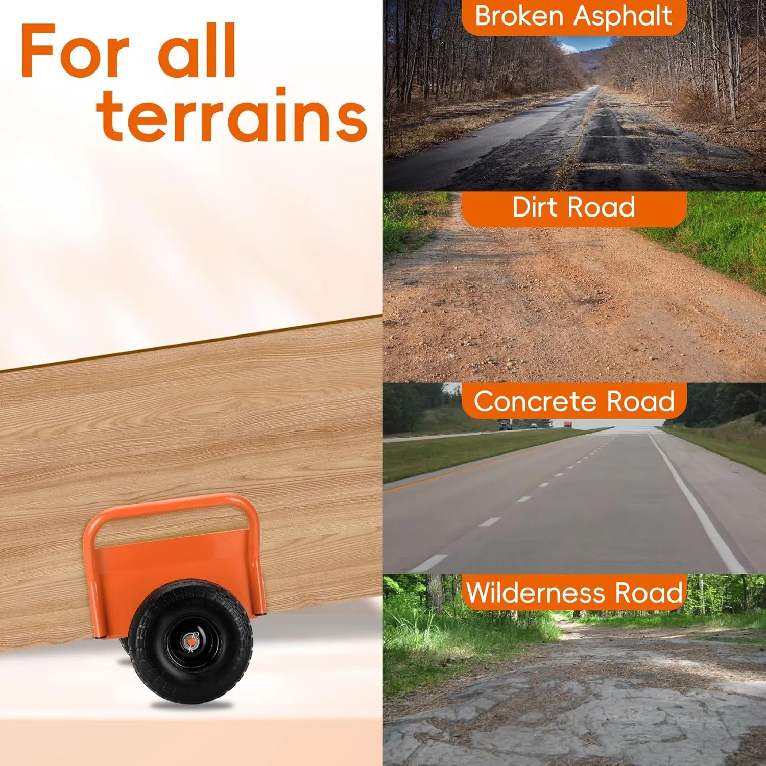 Heavy Duty Panel Dolly Slab Dolly Two Comfortable Handles 10 Inch Solid Rubber Tires Supports Up to 1000 Pounds All Terrain Movement Ideal for Heavy Drywall Sheets and Door Material Transport (Orange)