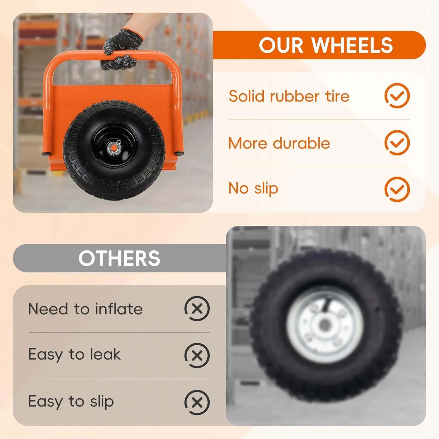 Heavy Duty Panel Dolly Slab Dolly Two Comfortable Handles 10 Inch Solid Rubber Tires Supports Up to 1000 Pounds All Terrain Movement Ideal for Heavy Drywall Sheets and Door Material Transport (Orange)