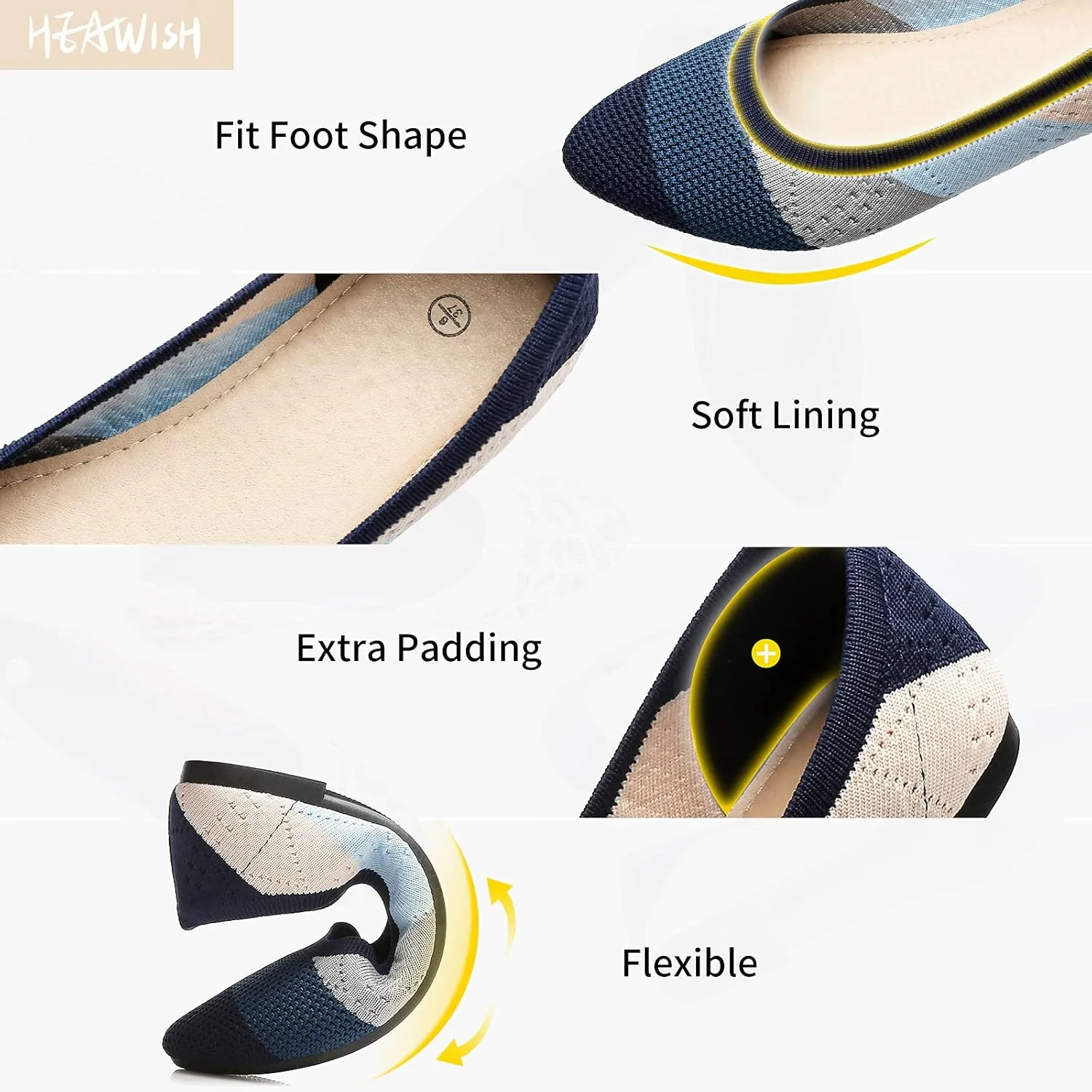 HEAWISH Women’s Ballet Flat Flats Shoes Comfortable Mesh Pointed Toe Slip On Dress Shoes