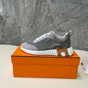 HM Bouncing 35 Sneakers Grey Mesh Transparent Canvas & Suede Goatskin H Black Light Brown