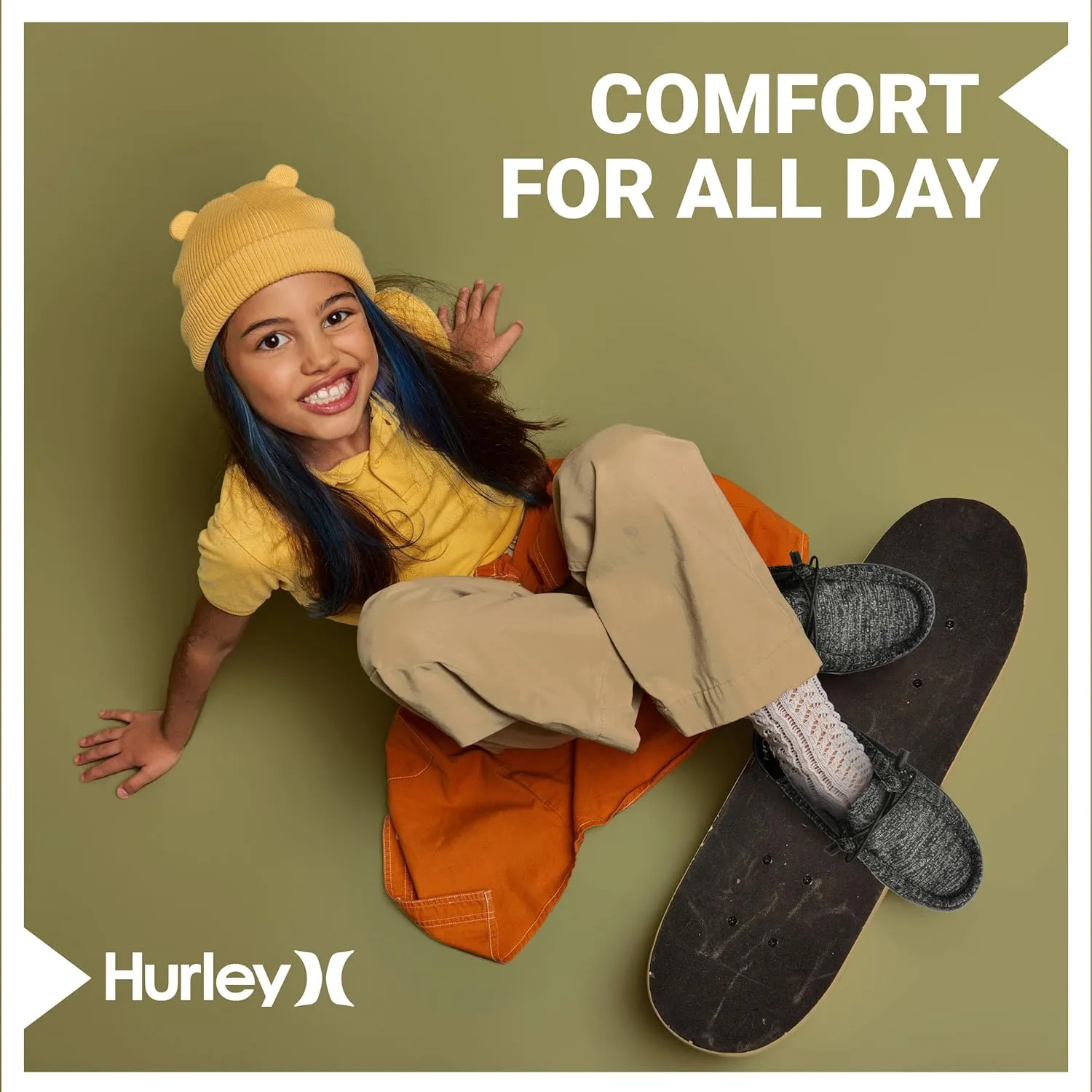 Hurley Kids Elastic Lace Loafers, Canvas Shoes for Boys & Girls - Comfortable, Durable, Stylish - Kid's Fashion Sneakers, Wide Toe Shoes for Everyday Wear