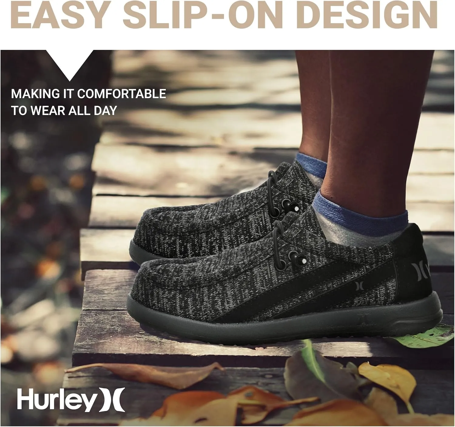 Hurley Kids Elastic Lace Loafers, Canvas Shoes for Boys & Girls - Comfortable, Durable, Stylish - Kid's Fashion Sneakers, Wide Toe Shoes for Everyday Wear