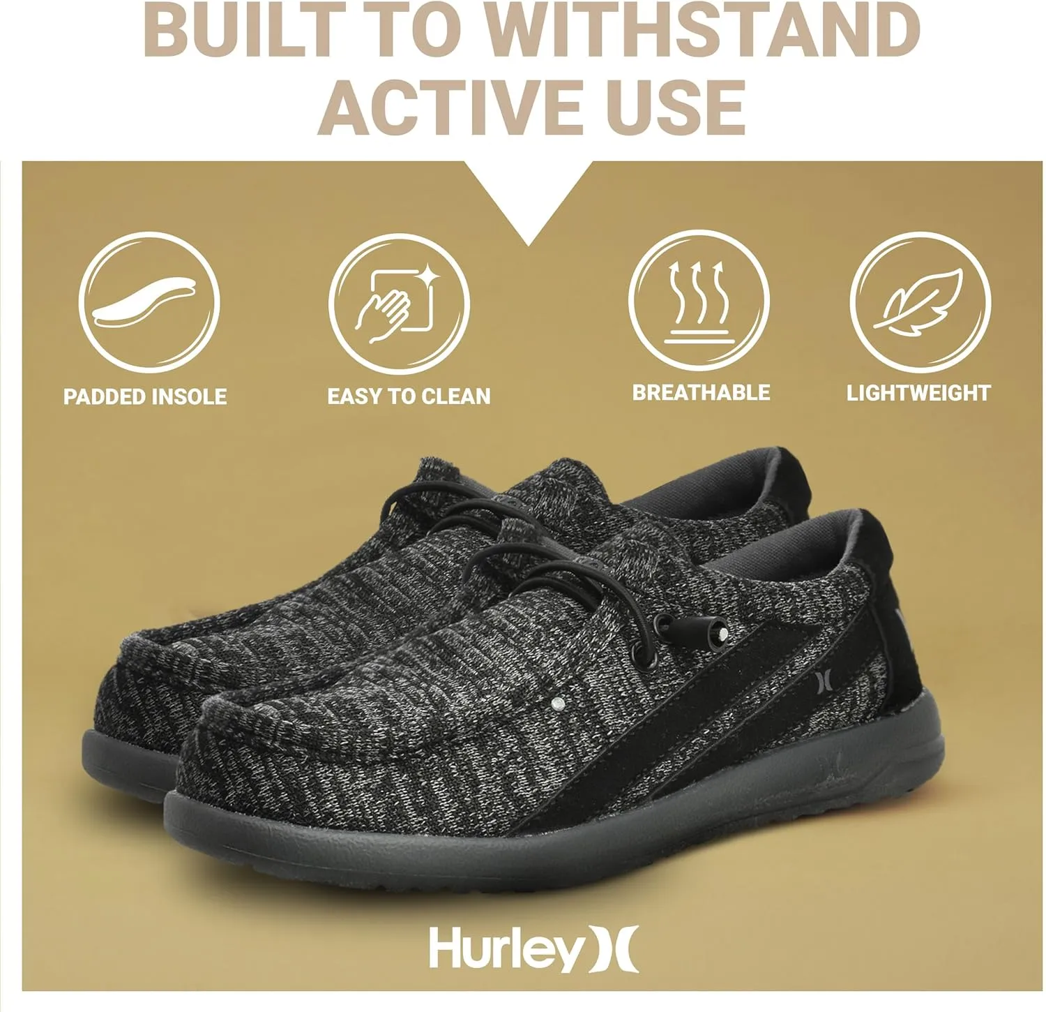 Hurley Kids Elastic Lace Loafers, Canvas Shoes for Boys & Girls - Comfortable, Durable, Stylish - Kid's Fashion Sneakers, Wide Toe Shoes for Everyday Wear