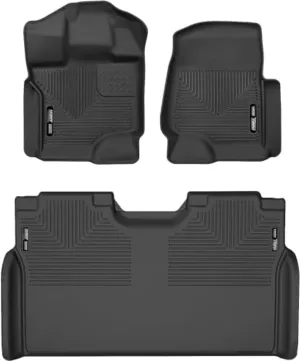 Husky Liners Weatherbeater Floor Mats | Fits 2015 - 2024 Ford F-150 (Includes 2022 - 2024 Lightning) SuperCrew w/Carpet & w/out Fold Flat Storage | Front & 2nd Row, 3-pc Black - 94041