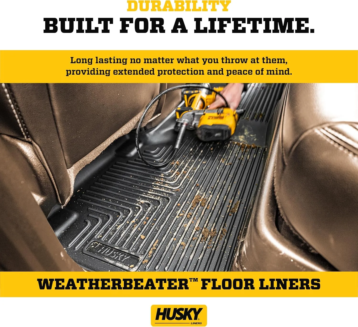 Husky Liners Weatherbeater Floor Mats | Fits 2015 - 2024 Ford F-150 (Includes 2022 - 2024 Lightning) SuperCrew w/Carpet & w/out Fold Flat Storage | Front & 2nd Row, 3-pc Black - 94041