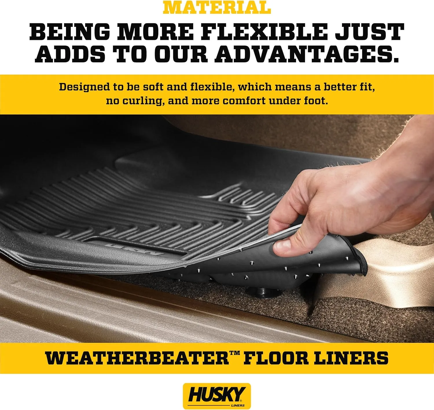 Husky Liners Weatherbeater Floor Mats | Fits 2015 - 2024 Ford F-150 (Includes 2022 - 2024 Lightning) SuperCrew w/Carpet & w/out Fold Flat Storage | Front & 2nd Row, 3-pc Black - 94041