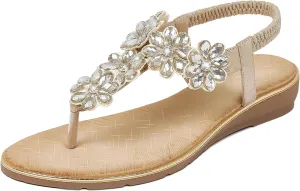 iCKER Women Sandals Rhinestone Dressy Casual Summer flat flip flops Comfortable Sandals