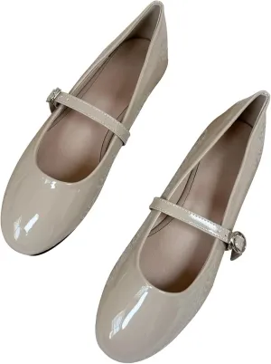 INEELUYI Womens Mary Jane Shoes Retro PU Flats Round Toe One Line Strap Flats Comfortable Ballet Flats Walking Flat Shoes