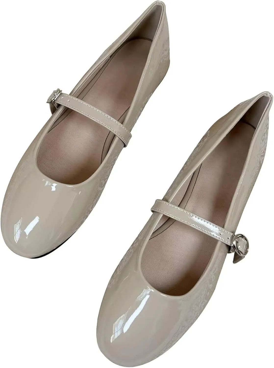 INEELUYI Womens Mary Jane Shoes Retro PU Flats Round Toe One Line Strap Flats Comfortable Ballet Flats Walking Flat Shoes