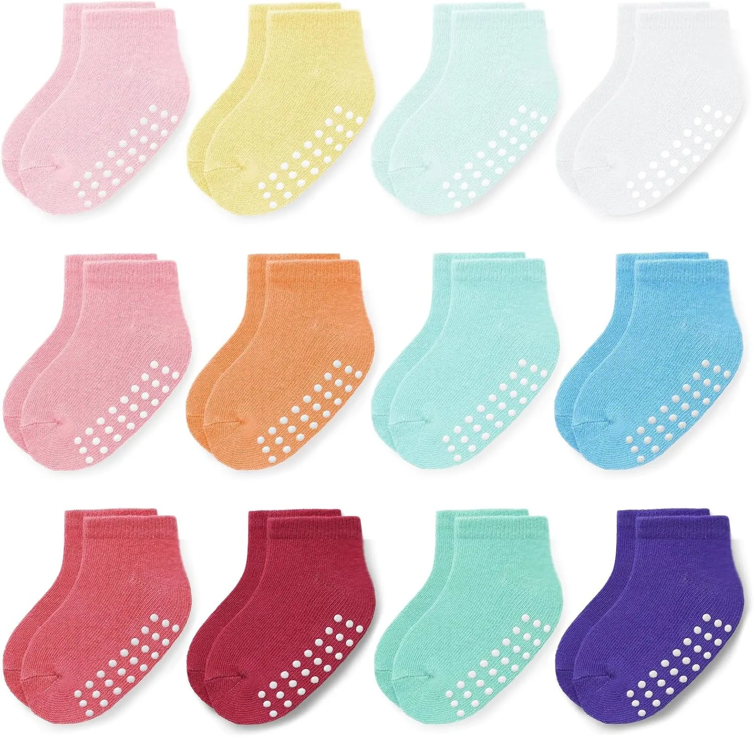 JAKIDAR 12 Pair Baby Toddler Socks Non-Slip Grip Cotton Ankle Socks for Boys Girls Non Skid Soles for Infants Kids