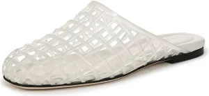 Jelly Shoes for Women Clear Jelly Mesh Slides Sandals Comfortable Closed Round Toe Flat Sandals Slip On Summer Beach Slippers