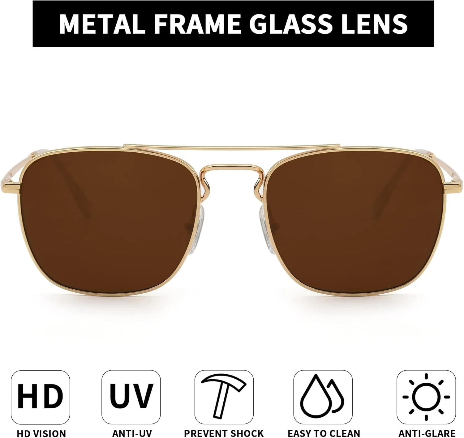 JIM HALO Retro Square Aviator Sunglasses Premium Glass Lens Flat Metal Eyewear Men Women