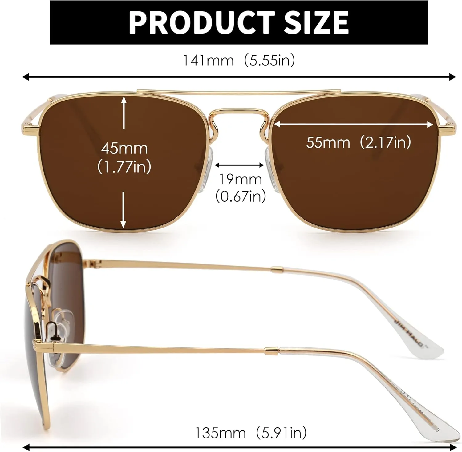 JIM HALO Retro Square Aviator Sunglasses Premium Glass Lens Flat Metal Eyewear Men Women
