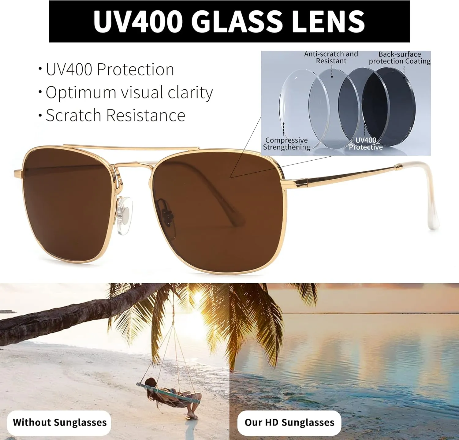 JIM HALO Retro Square Aviator Sunglasses Premium Glass Lens Flat Metal Eyewear Men Women