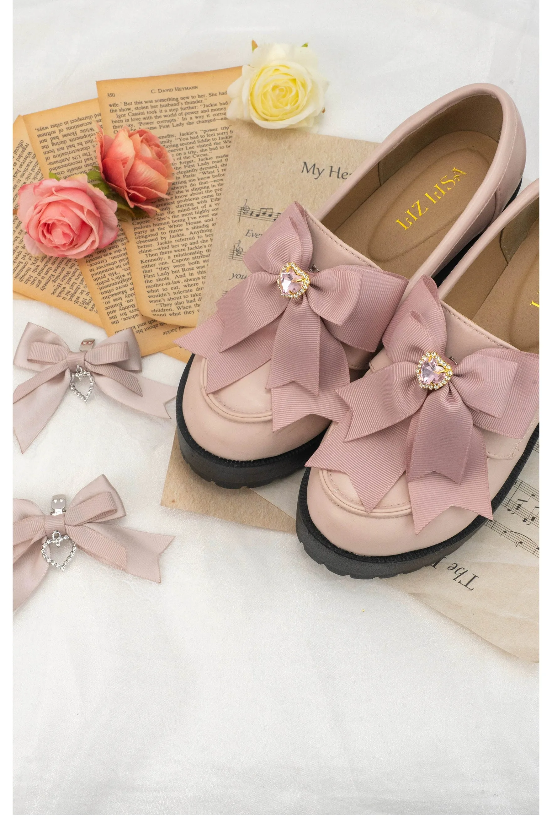 Jirai Kei Pearl Studded Loafers Buckle Shoes Clips 4 Colors