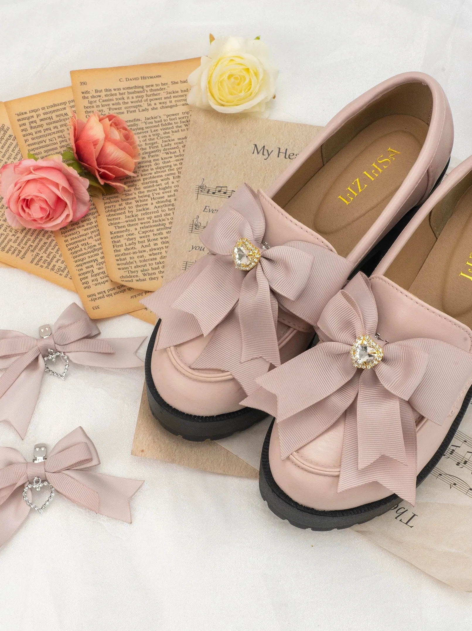 Jirai Kei Pearl Studded Loafers Buckle Shoes Clips 4 Colors