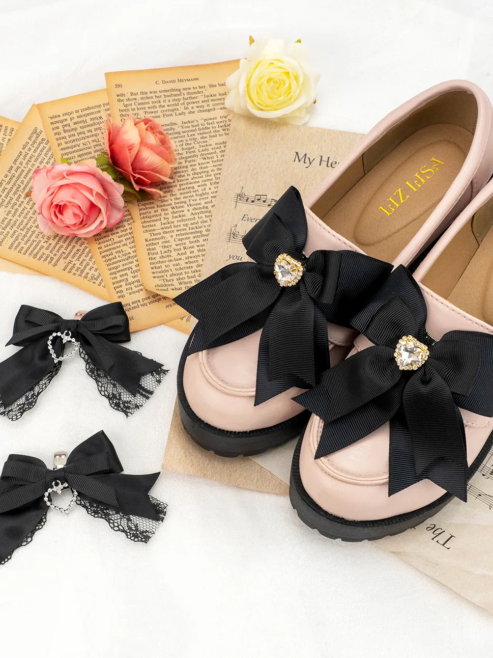 Jirai Kei Pearl Studded Loafers Buckle Shoes Clips 4 Colors