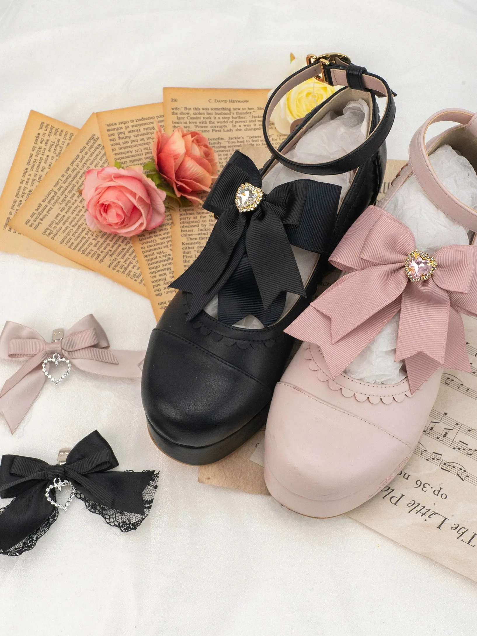 Jirai Kei Pearl Studded Loafers Buckle Shoes Clips 4 Colors