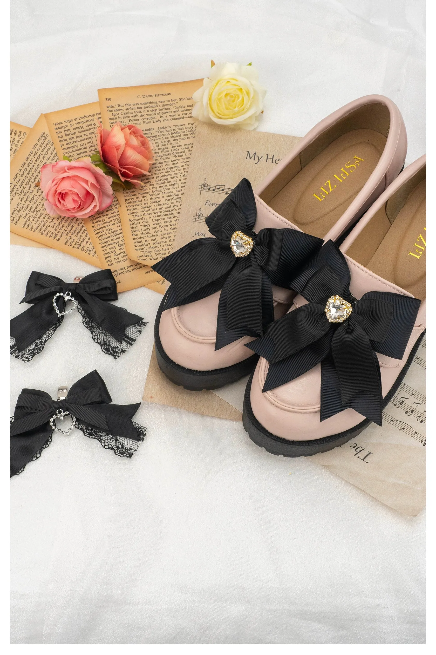 Jirai Kei Pearl Studded Loafers Buckle Shoes Clips 4 Colors