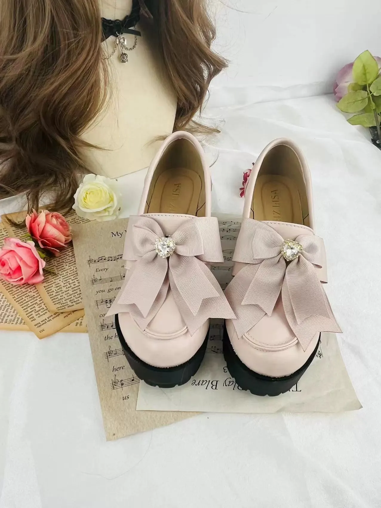 Jirai Kei Pearl Studded Loafers Buckle Shoes Clips 4 Colors