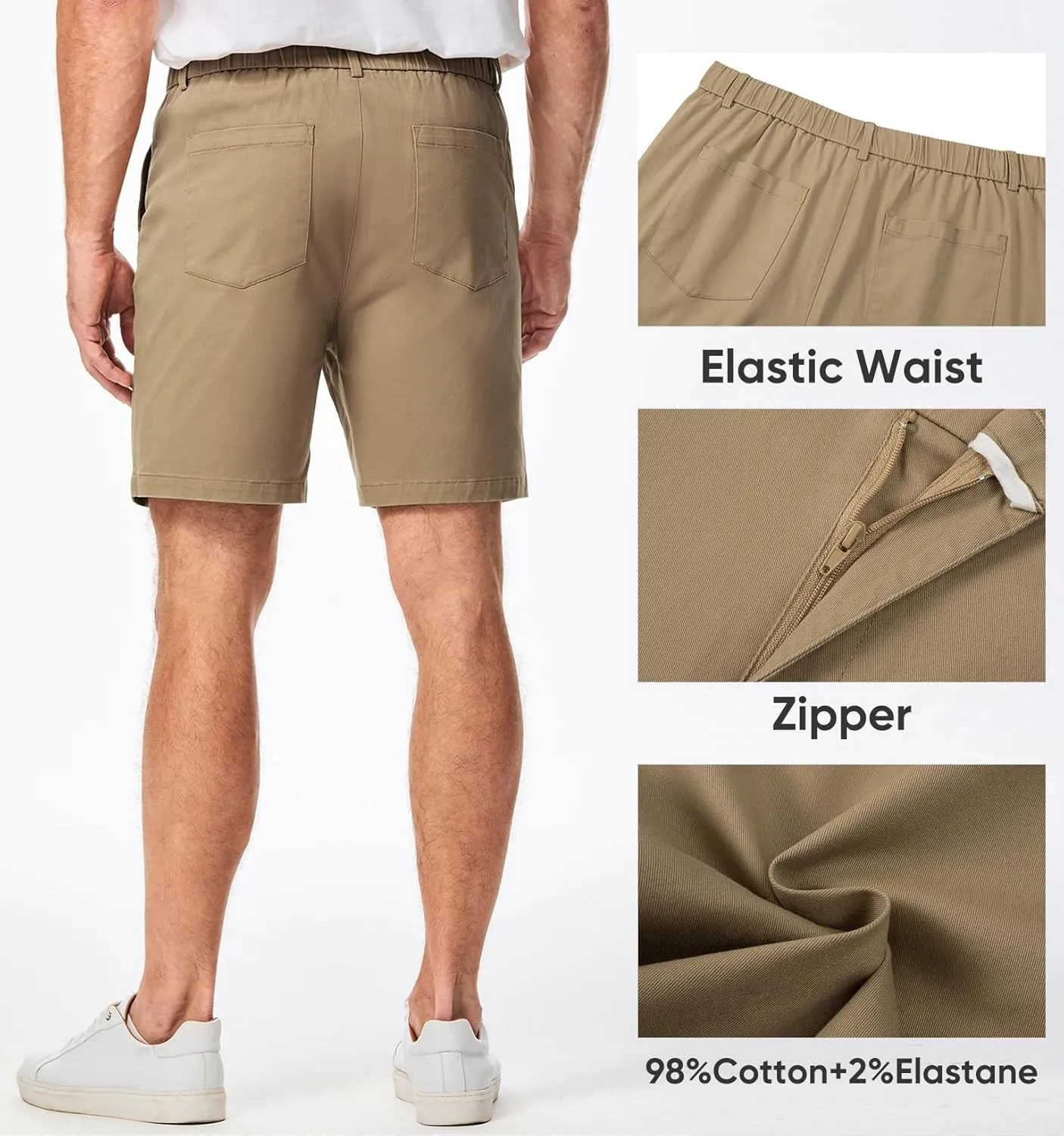 JMIERR Men's Classic-Fit 7" Chino Short Summer Stretch Waist Cotton Twill Casual Dress Shorts with Pockets