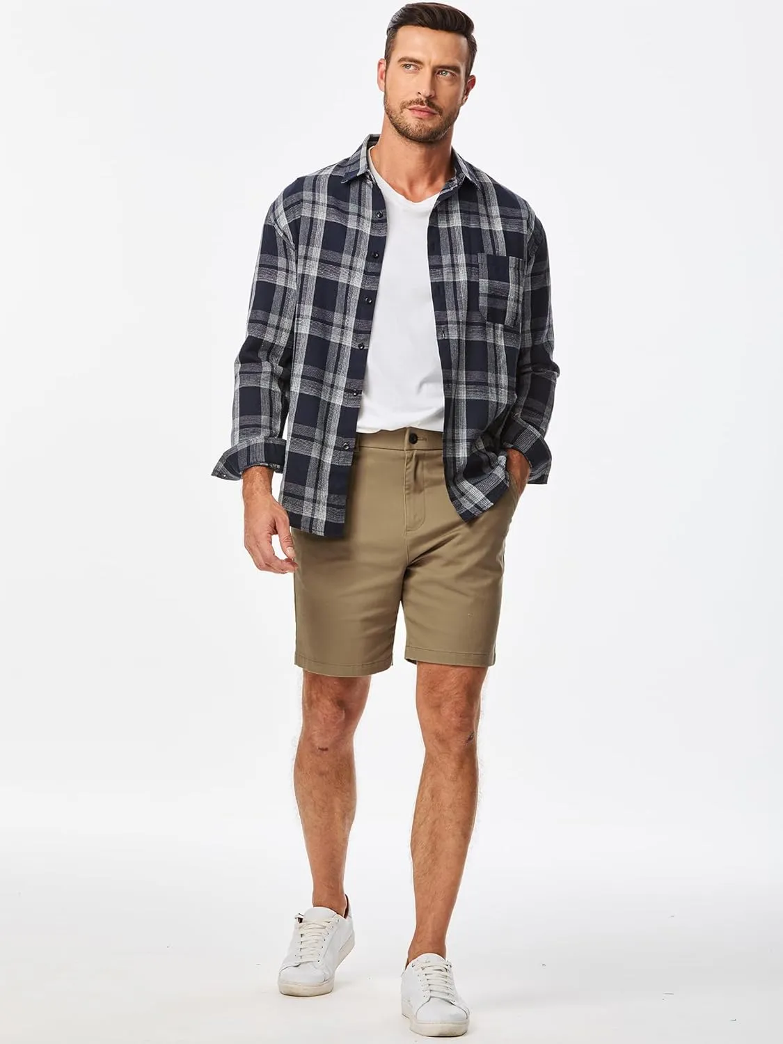 JMIERR Men's Classic-Fit 7" Chino Short Summer Stretch Waist Cotton Twill Casual Dress Shorts with Pockets