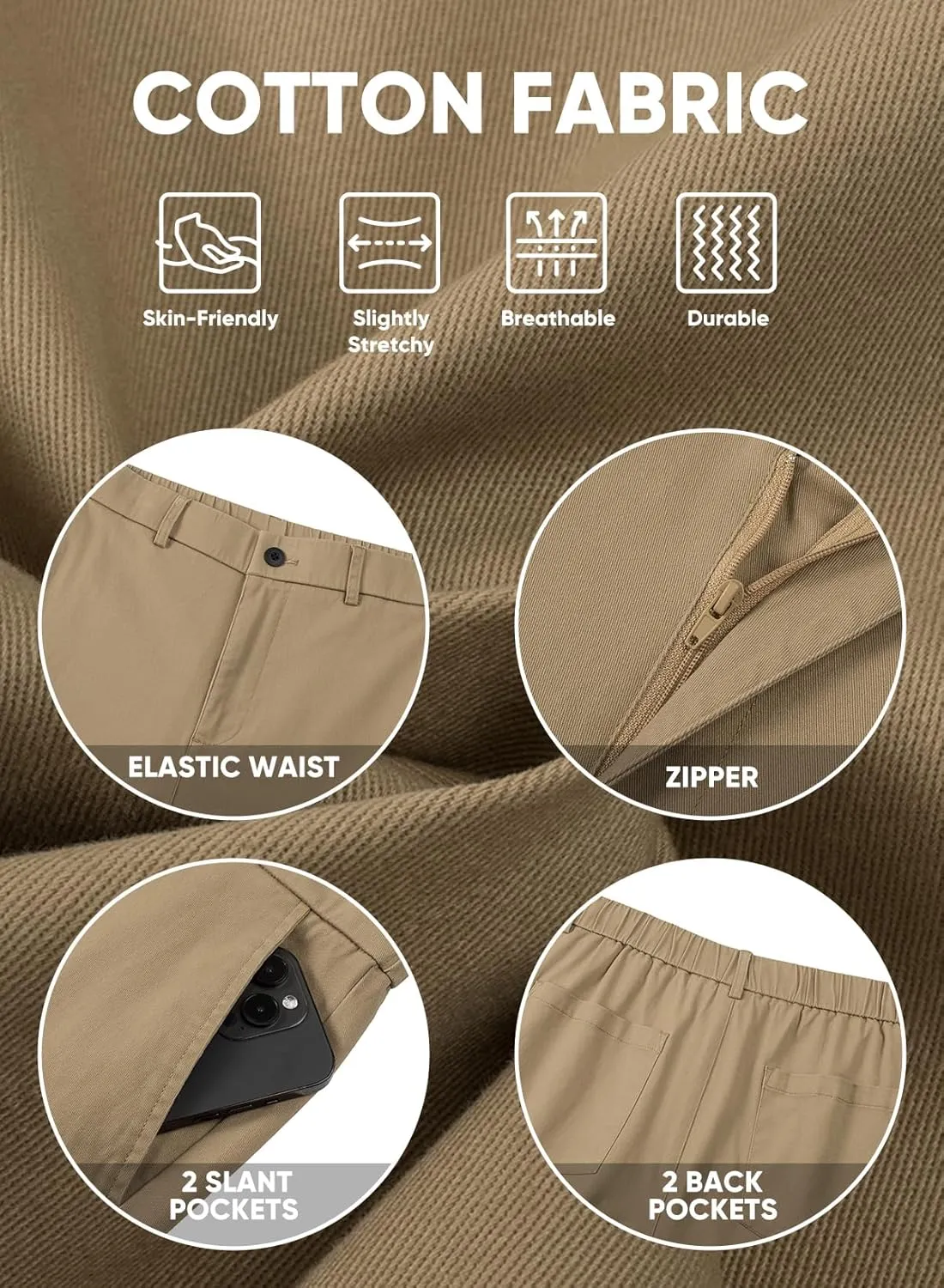 JMIERR Men's Classic-Fit 7" Chino Short Summer Stretch Waist Cotton Twill Casual Dress Shorts with Pockets