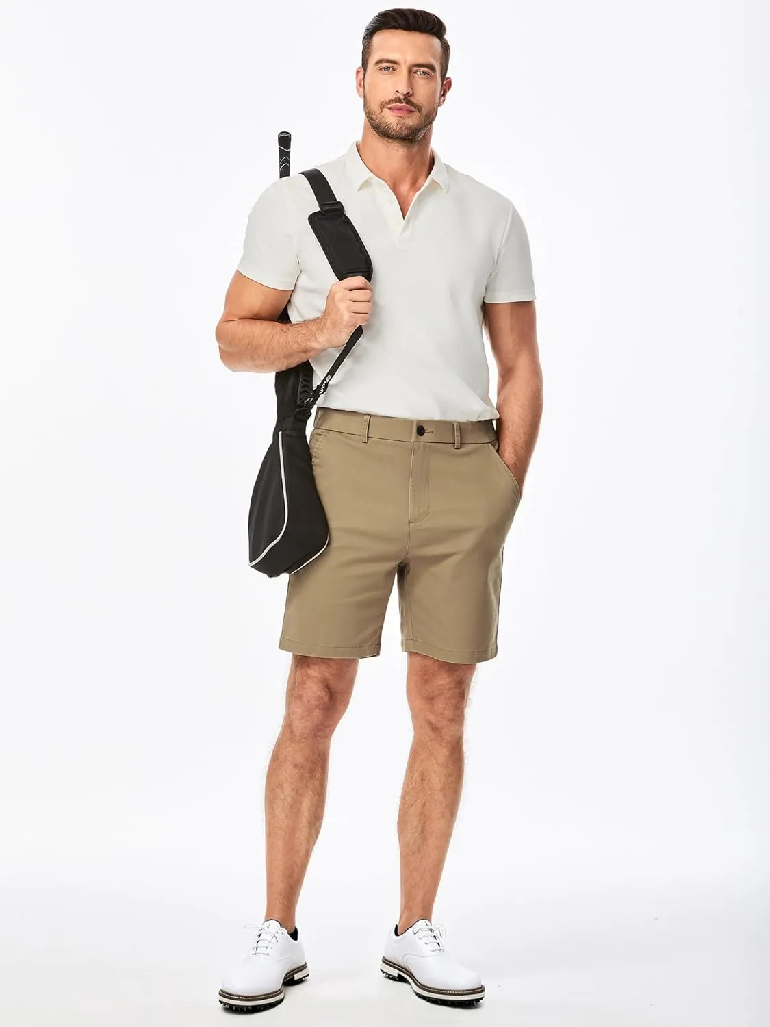 JMIERR Men's Classic-Fit 7" Chino Short Summer Stretch Waist Cotton Twill Casual Dress Shorts with Pockets