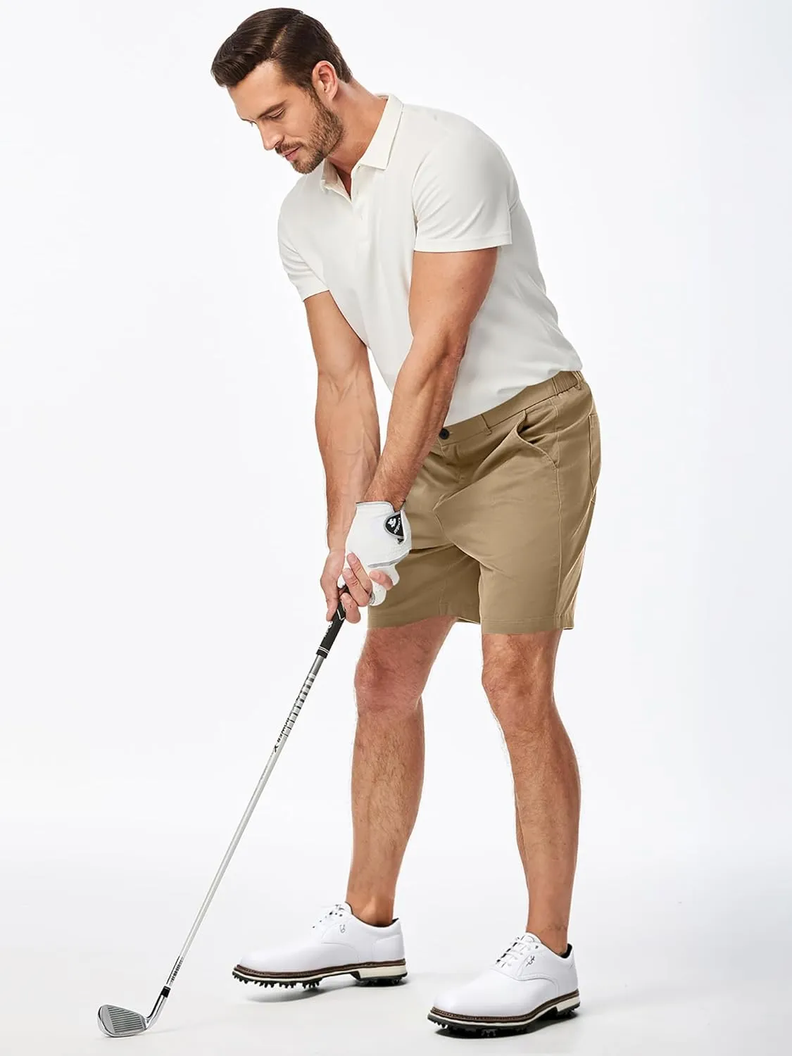 JMIERR Men's Classic-Fit 7" Chino Short Summer Stretch Waist Cotton Twill Casual Dress Shorts with Pockets