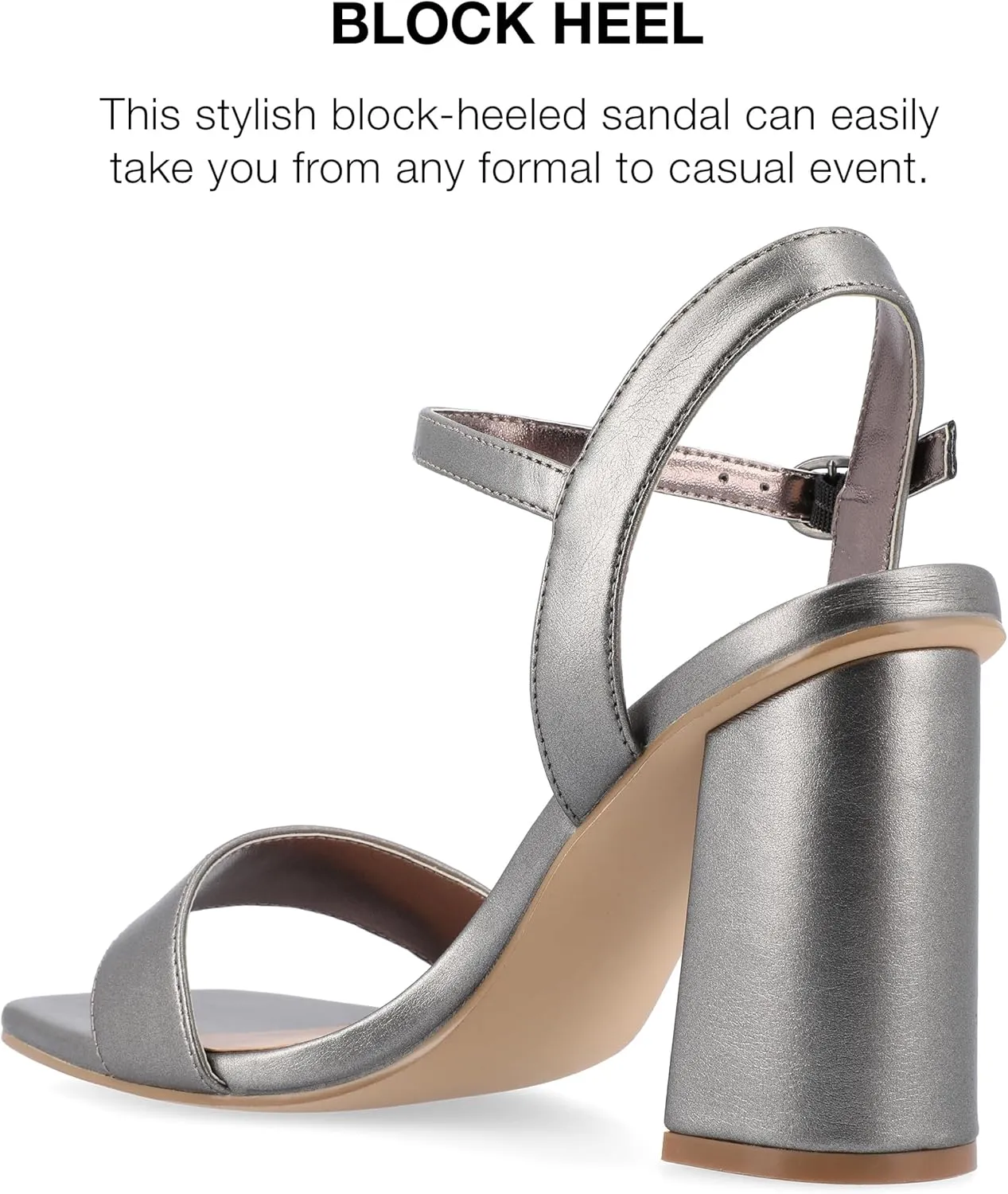 Journee Womens Open Square Toe Band Chunky Block Heel Buckle Ankle Strap Pump Padded Tivona Dress Sandal