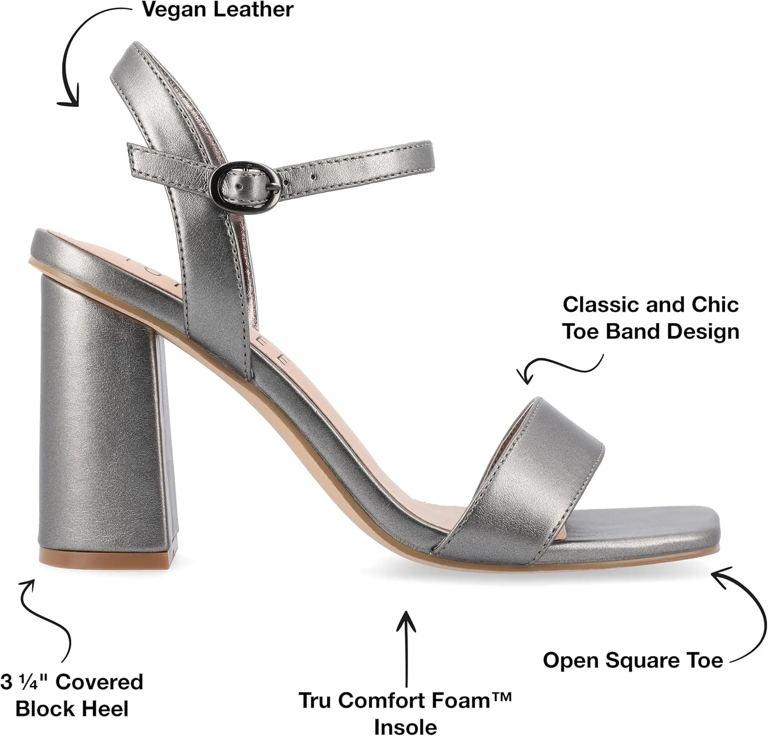 Journee Womens Open Square Toe Band Chunky Block Heel Buckle Ankle Strap Pump Padded Tivona Dress Sandal