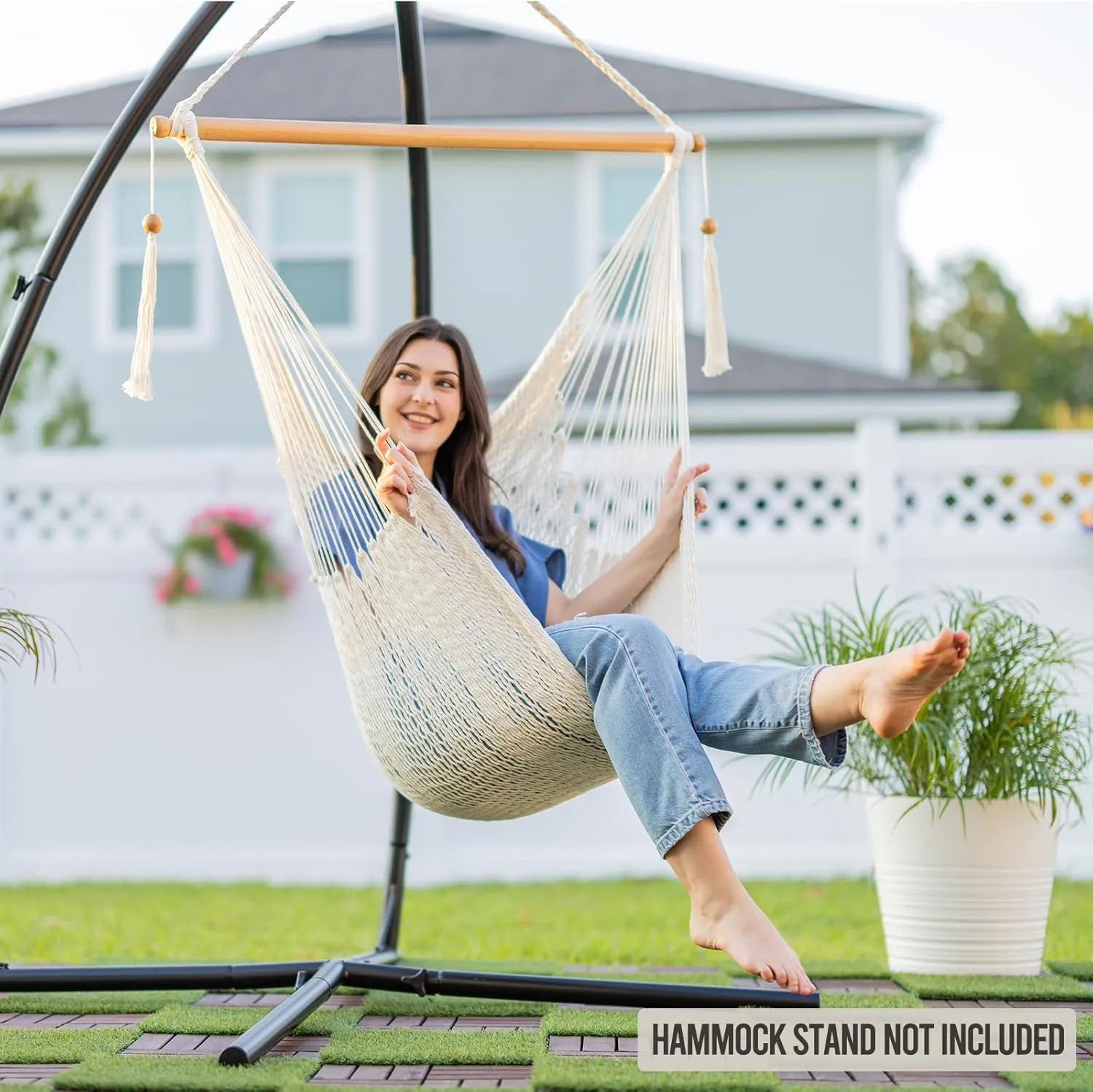 JoyView Hammock Chair with Spreader Bar Caribbean Hammock Swing Chair 300 LBS Weight Capacity XL Rope Hanging Chair for Outdoor Indoor Garden Yard - Light Green