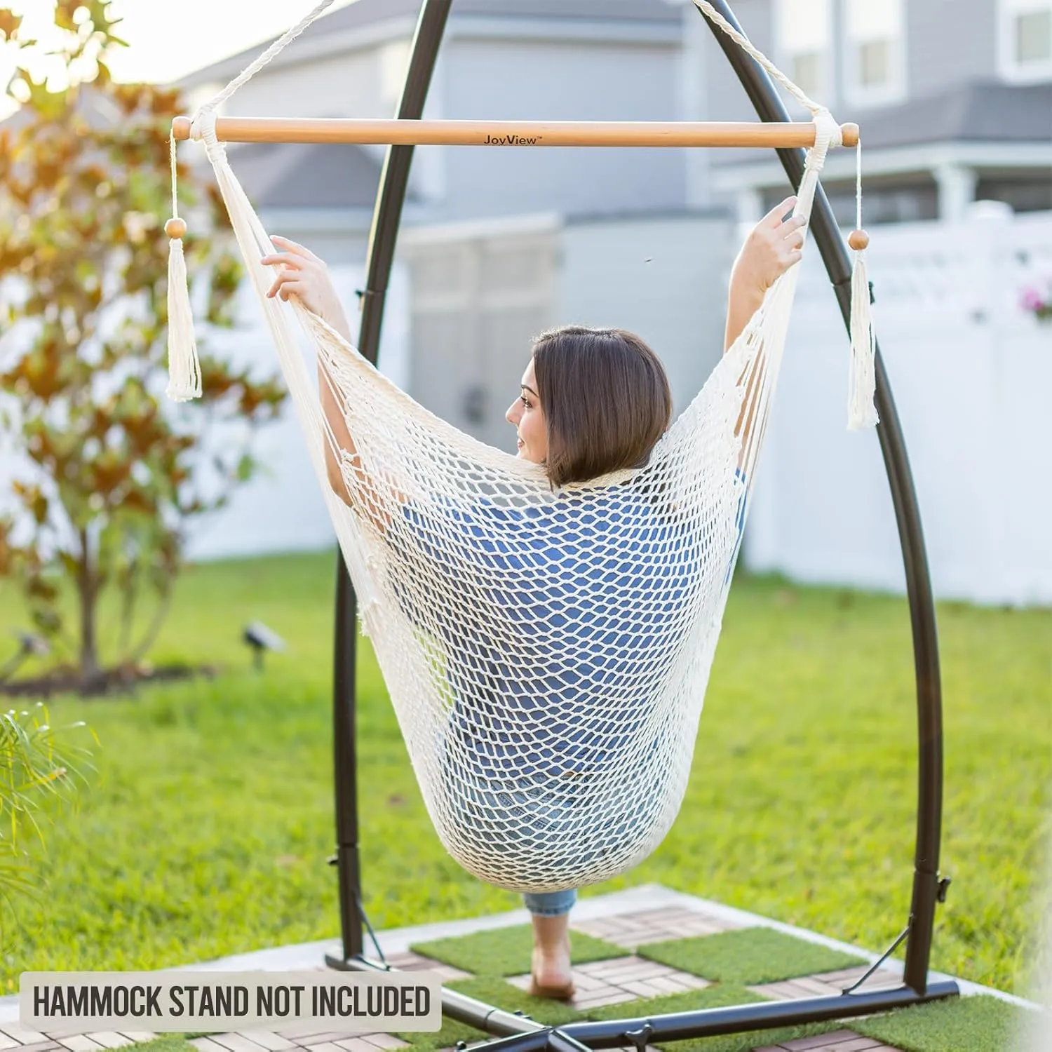 JoyView Hammock Chair with Spreader Bar Caribbean Hammock Swing Chair 300 LBS Weight Capacity XL Rope Hanging Chair for Outdoor Indoor Garden Yard - Light Green