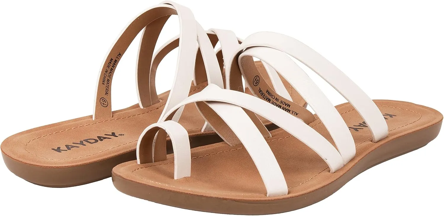 KAYDAY Womens Sandals Comfortable Slip On Flat Cross bands Toe Ring Fashion Flats HERO