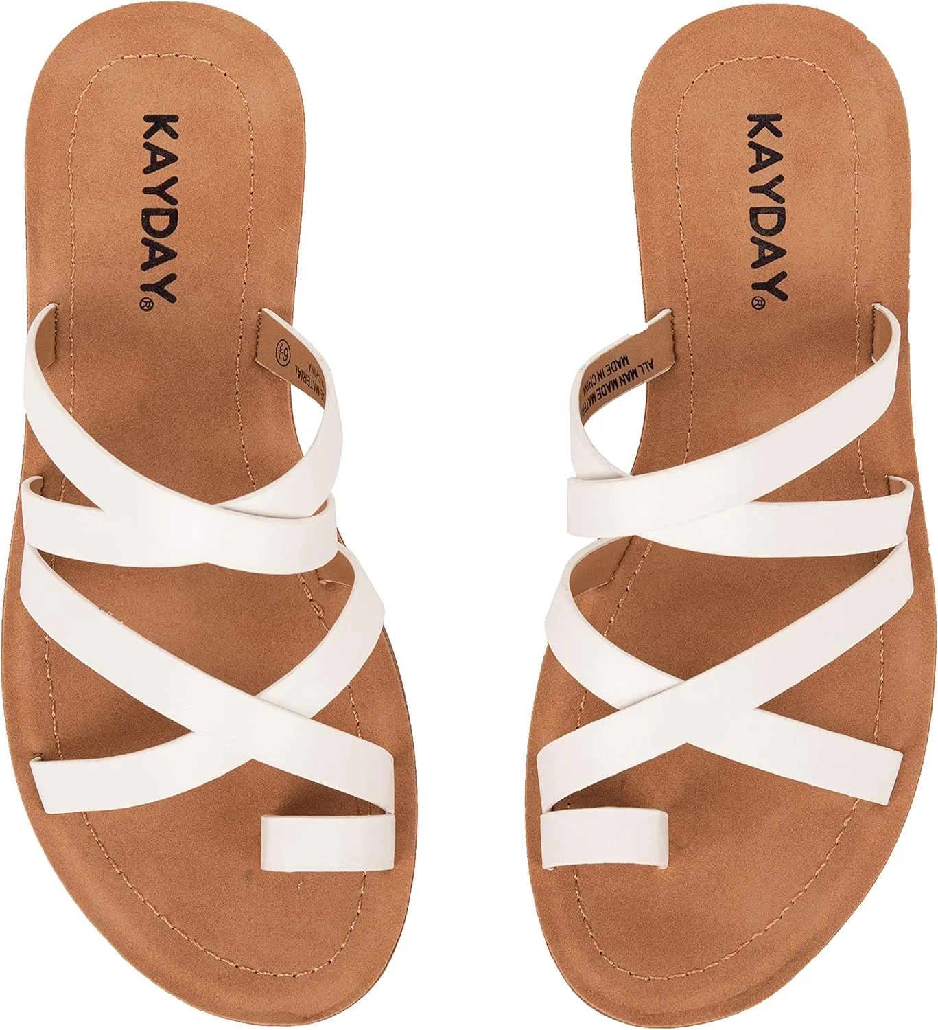 KAYDAY Womens Sandals Comfortable Slip On Flat Cross bands Toe Ring Fashion Flats HERO
