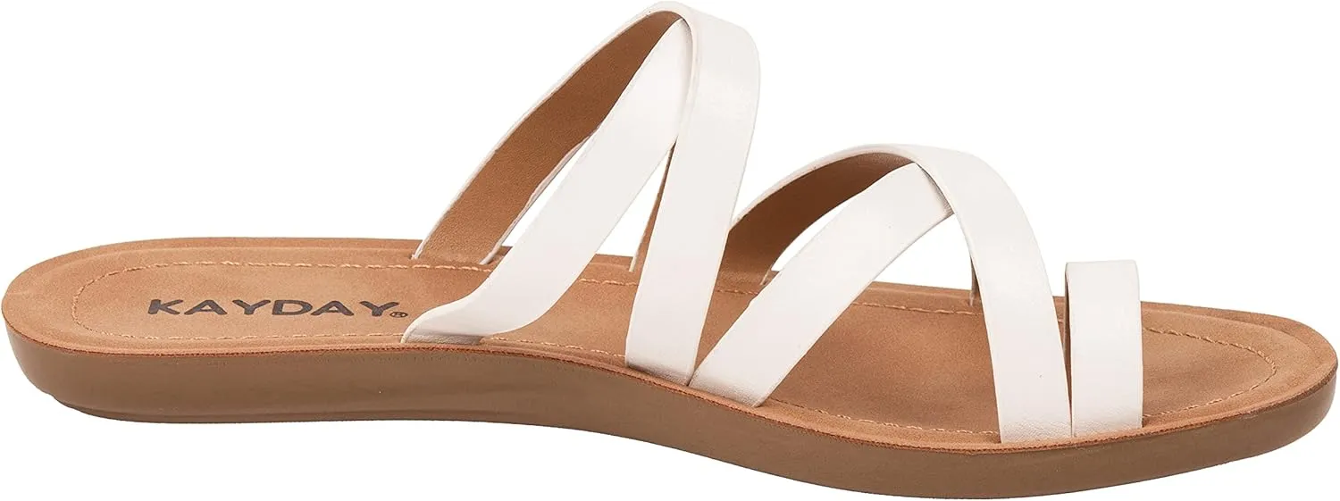 KAYDAY Womens Sandals Comfortable Slip On Flat Cross bands Toe Ring Fashion Flats HERO