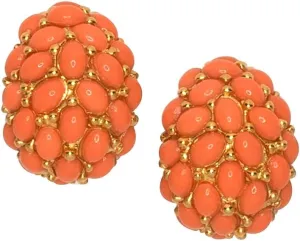 Kenneth Jay Lane Coral-Color Clip-On Button or Cabochon Hoop Earrings