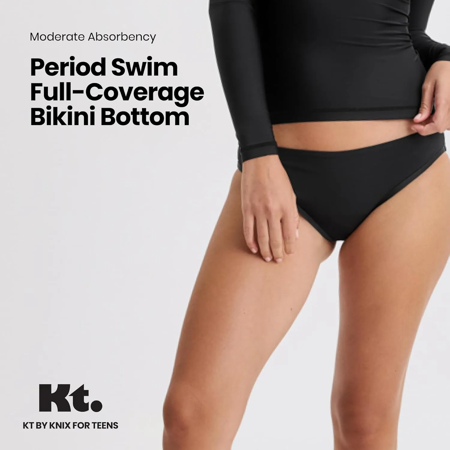 KNIX Kt Leakproof Teen Period Swim Bikini Bottom, UPF 50  Fabric, Machine Washable