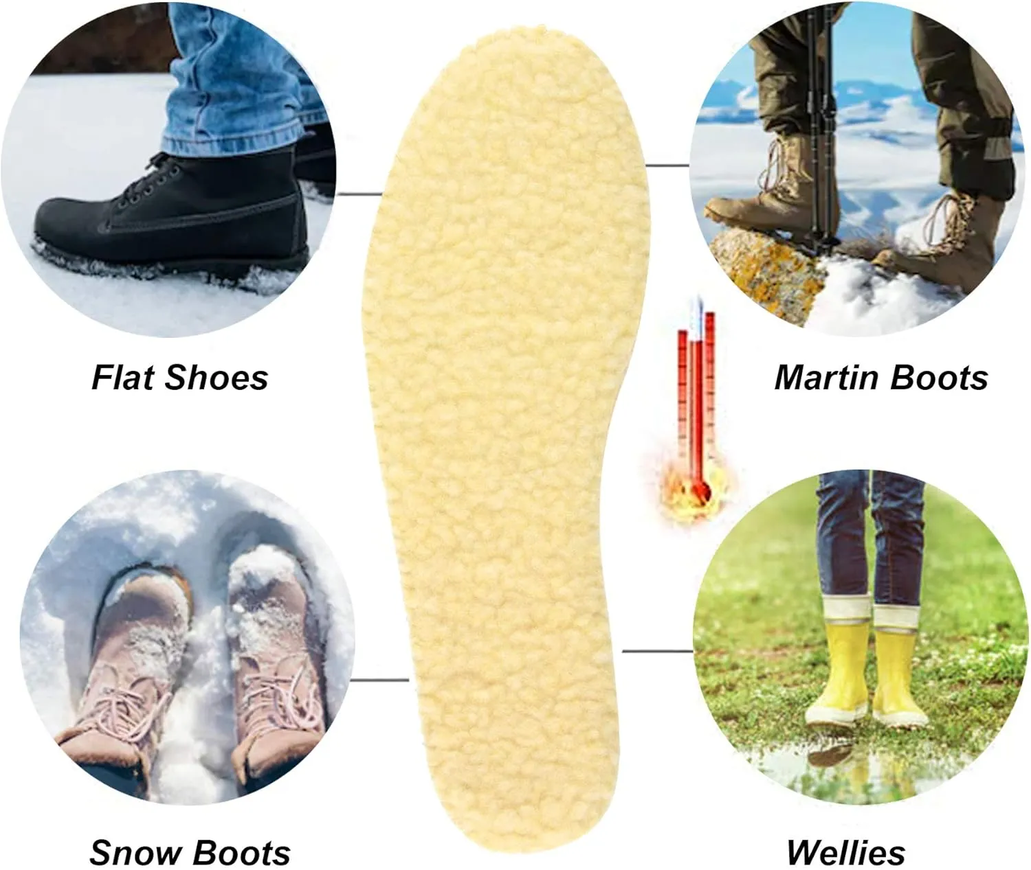 Knixmax 2 Pairs Feet Insoles Winter Warm Sheepskin Insole Thick Wool Insole Ultra-Soft