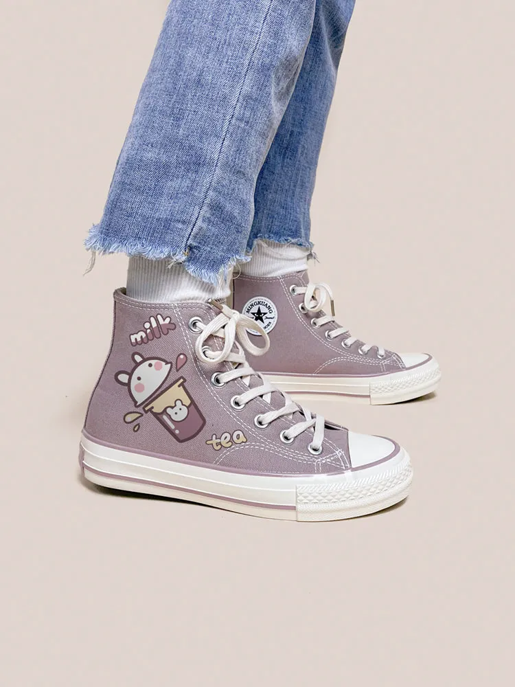Korean-style Purple Printed Canvas Shoes