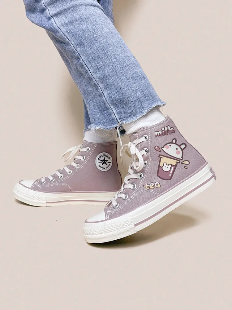 Korean-style Purple Printed Canvas Shoes