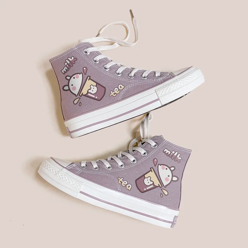 Korean-style Purple Printed Canvas Shoes
