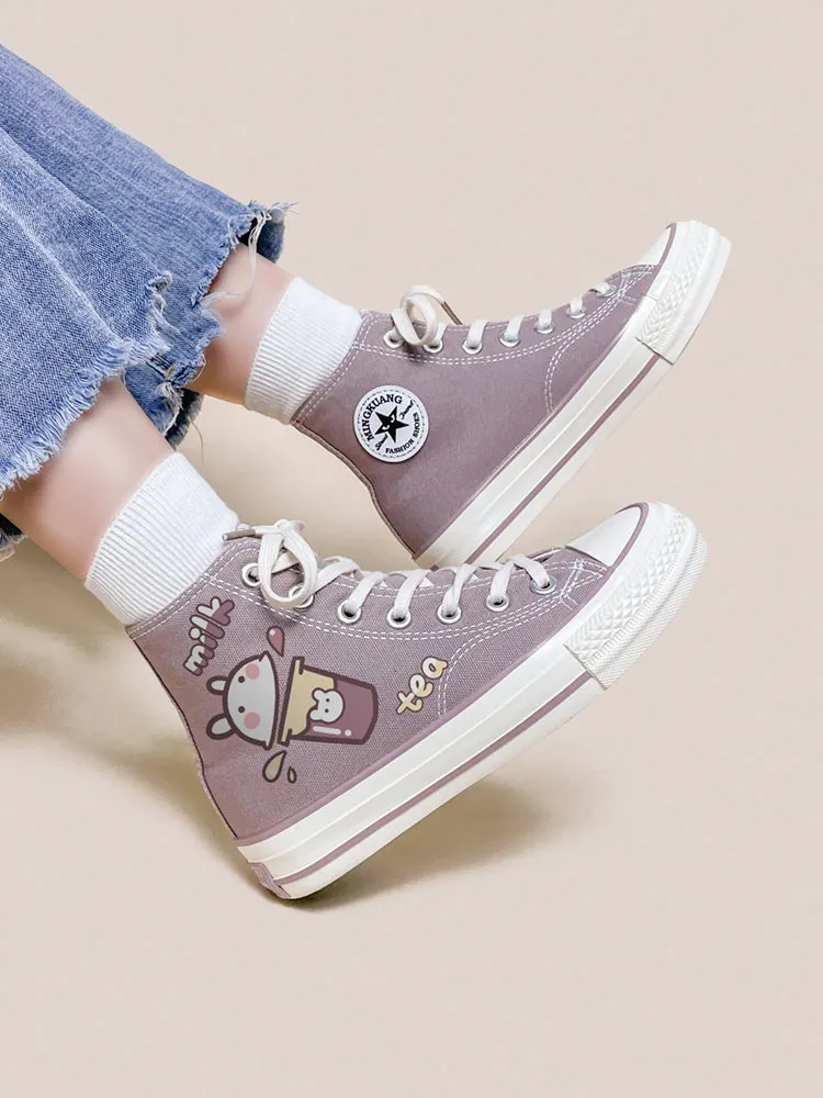 Korean-style Purple Printed Canvas Shoes