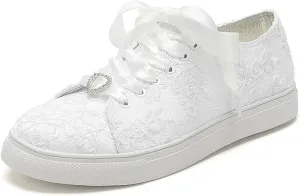 Lace Wedding Sneakers for Bride Comfortable Bridal Tennis Shoes Flat Wedding Shoes