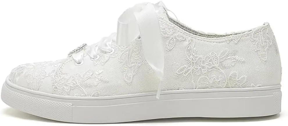Lace Wedding Sneakers for Bride Comfortable Bridal Tennis Shoes Flat Wedding Shoes