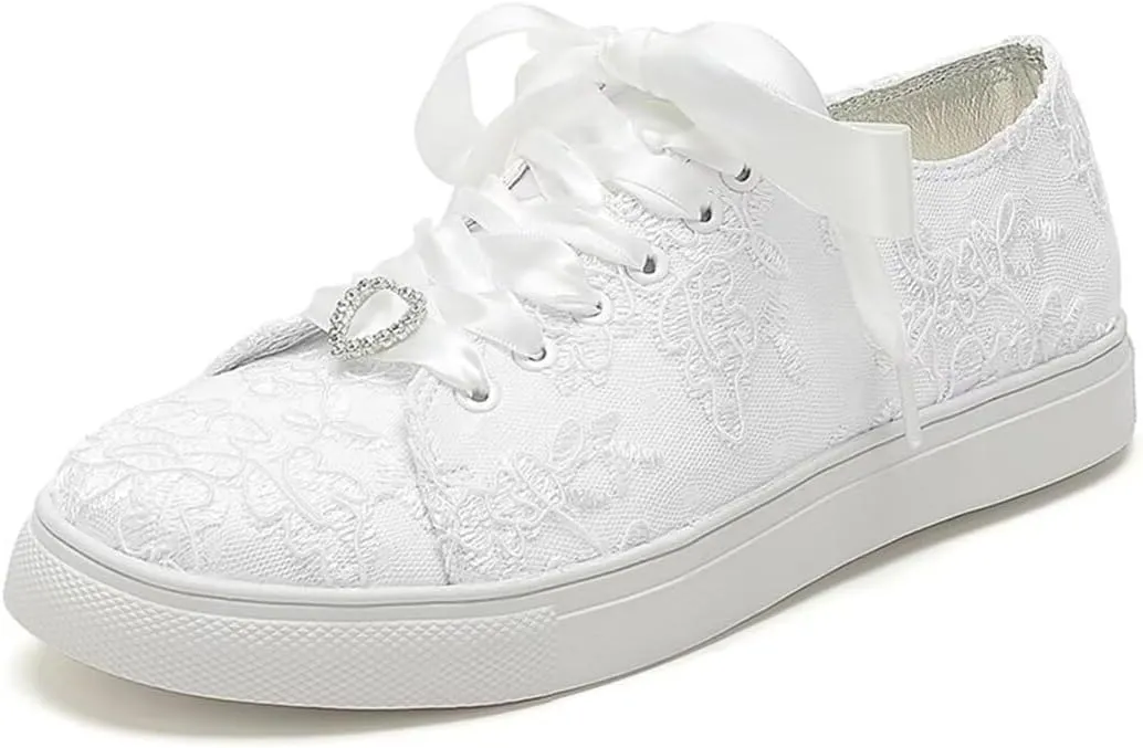 Lace Wedding Sneakers for Bride Comfortable Bridal Tennis Shoes Flat Wedding Shoes