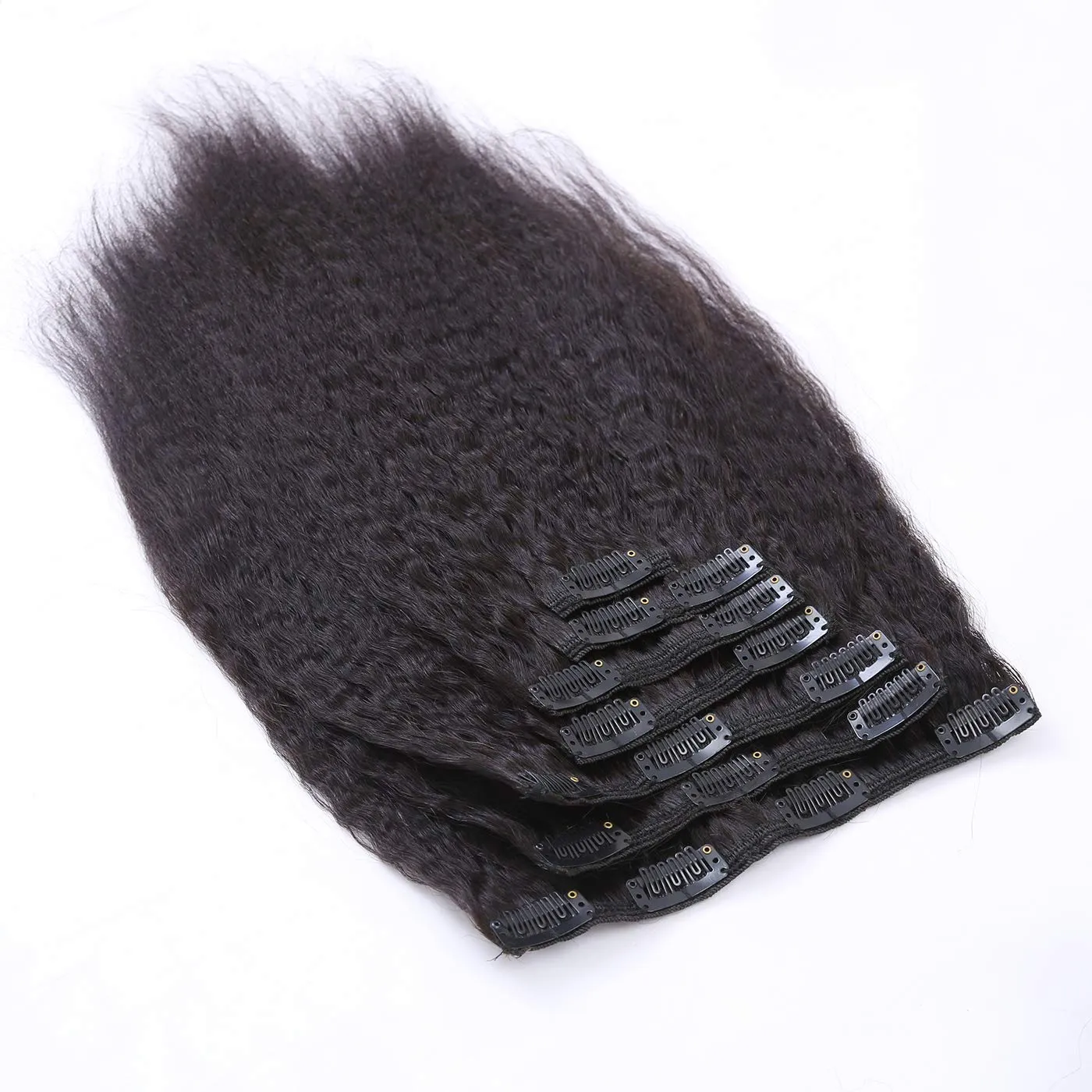 Lacerhair Kinky Straight Clip in Hair Extensions Human Hair Double Wefts Thick Real Remy Natural Hair For African American 7Pcs/lot 120Gram 10 inch, Natural Black #1B
