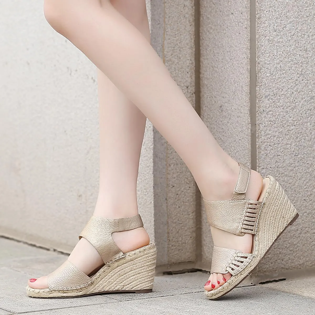 landing craft Platform Wedge Sandals for Women,Magenta Gold Red Black Yellow Espadrille Womens Wedge Sandals Open Toe Ankle Strap High Heel Wedges Summer Dressy Sandals -3.4Inch