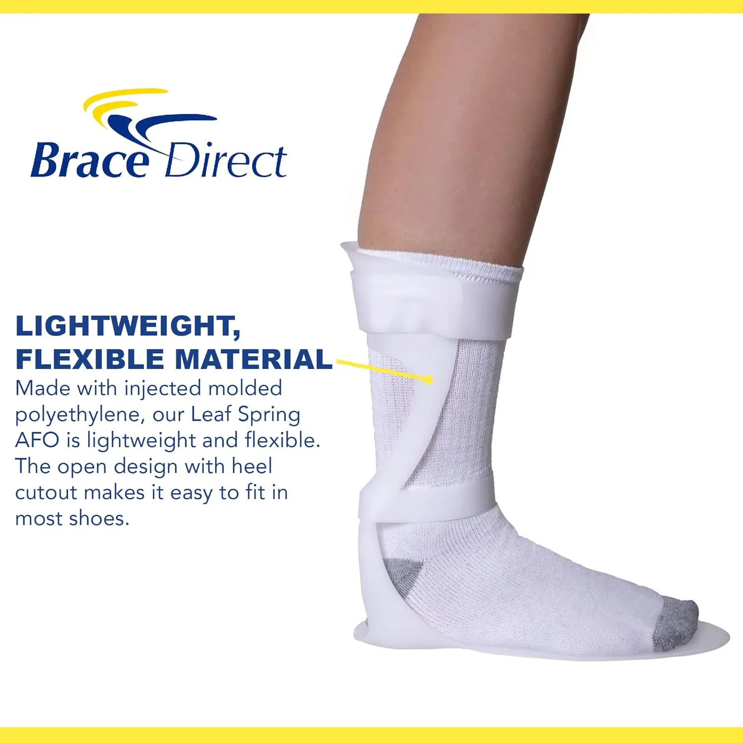 Leaf Spring Semi-Rigid AFO Support Brace for Flaccid Foot Drop Foot with Moldable/Trimmable Footplate Orthosis Support