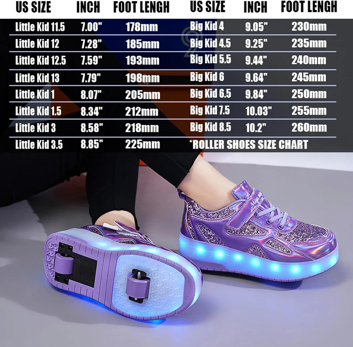 LED Roller Skate Shoes for Kids Boys Girls Light Up Roller Sneakers with Detachable Wheels Rechargeable Flashing Wheeled Shoes